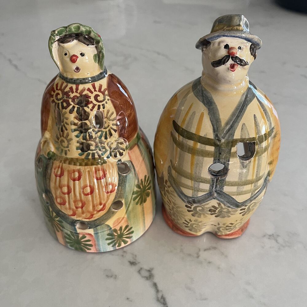 Folk Man And Women Pottery Luminary Tea Light candle Holders Made In Italy
